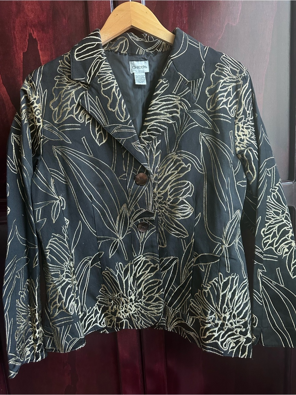 90s Chico's Black Floral Gold Embroidered Jacket
